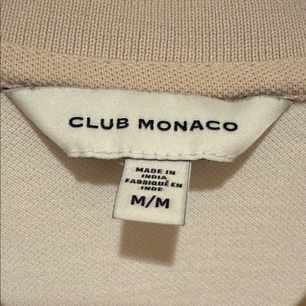 Club Monaco Polo Shirt Mens Medium Cream Beige Contrast Collar Stretch - Picture 3 of 9